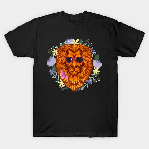 Lions With Sunglasses and a Flower in His Mouth T-Shirt by nathalieaynie